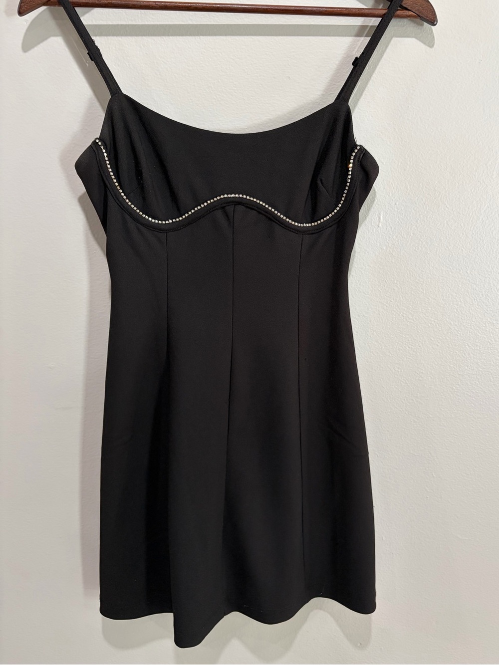 Princess Polly Black Mini Dress with Diamond Trim 💎